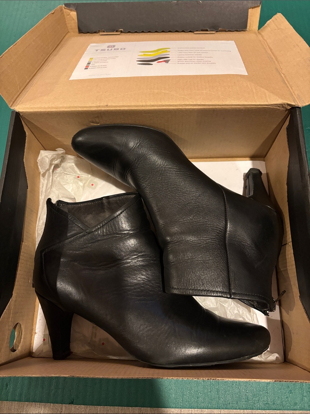 Tsubo Black Leather Felecia Ankle Booties with Mid Heel